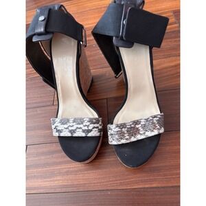 Jimmy Choo Neston Cork Wedge Sandals Snakeskin Black Leather Size 41 10.5 or 11